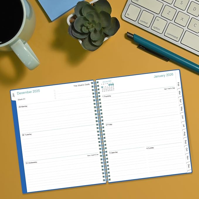 2026 Planner - Planner 2026 from January 2026 to December 2026 with 12 Monthly Tabs, Flexible Cover, Inner Pocket, 8.5" x 11", Blue