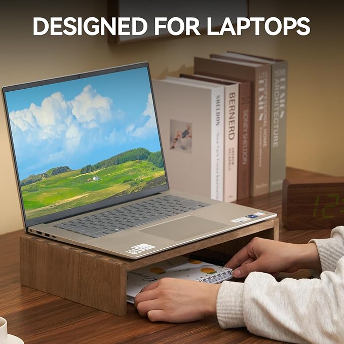 KIRIGEN Monitor Stand Wooden - Desk Stand Wood for Computer/Laptop/TV Printer - Monitor Arms & Stands Desk Riser for Office Desktop Workspace Organizers Platforms Stands (39,Dark Brown)