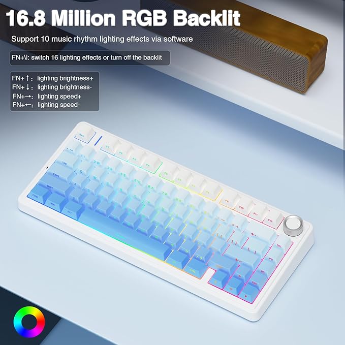 AULA F75 Pro Wireless Mechanical Keyboard,75% Hot Swappable Custom Keyboard,RGB Backlit,Pre-lubed Linear Switches,Side Printed PBT Keycaps Mechanical Gaming Keyboards,Gradient Blue