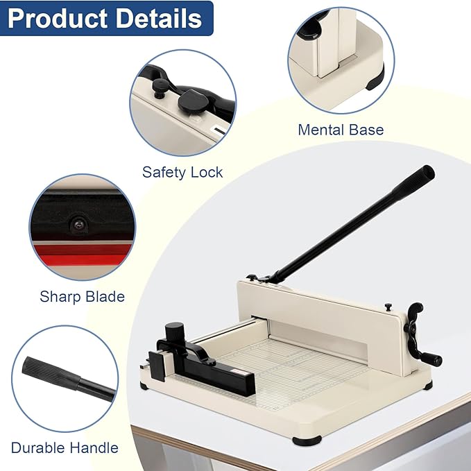 12 Inch Heavy Duty Paper Cutter,Guillotine Paper Cutter Heavy Duty for A4 Paper,Stack Paper Trimmer 400 Sheet Capacity,White A4 Guillotina para Papel for Office Home School.