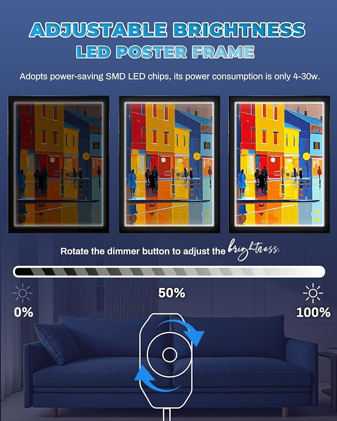 24 x 36 Inch Led Poster Frame, Backlit Movie Poster Frame Light Box Display Sign Holder in Black, Wall Mounting, Aluminum Profile, Magnetic Frame for Movie Poster Advertising Display