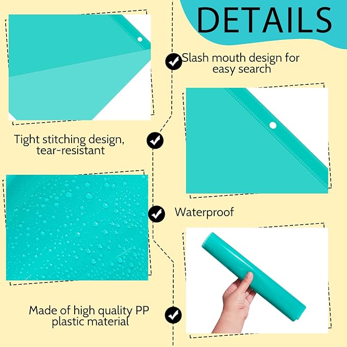 Maitys 50 Pack Binder Pockets 3 Hole Punch Clear Plastic Document Folders Binder Organizer Store Letter Size 8.5x11 Inch Paper Folders with Pockets Slash File Jacket for Office (Bright Colors)