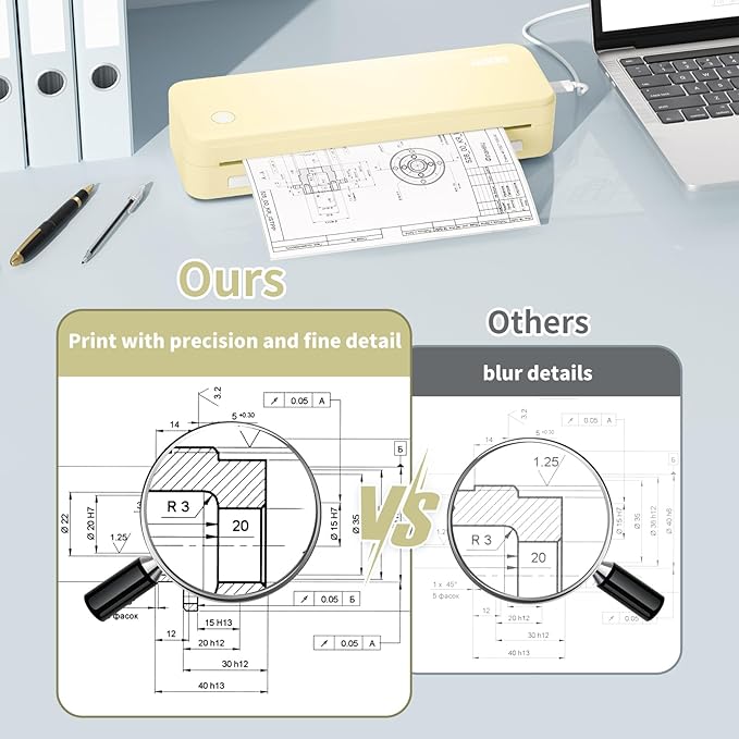 JADENS Portable Printers Wireless for Travel, Thermal Inkless Printer, Support 8.5" X 11" Thermal Paper(Yellow)