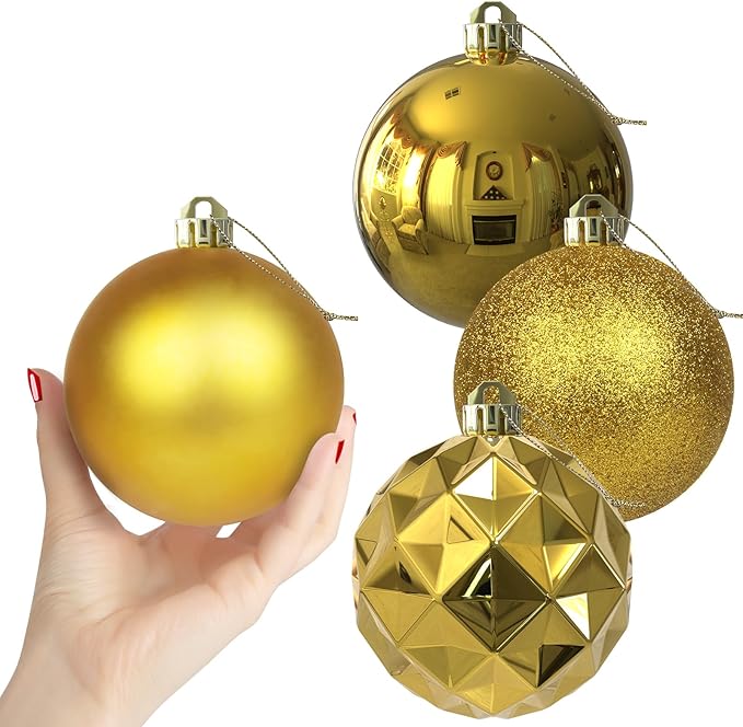 Gold Set of XL (4.0") 4PCS Christmas Balls - Christmas Tree Decoration Ornaments Shatterproof Hanging Balls for New Year Easter Valentine Holiday Decorations