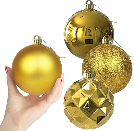 Gold Set of XL (4.0") 4PCS Christmas Balls - Christmas Tree Decoration Ornaments Shatterproof Hanging Balls for New Year Easter Valentine Holiday Decorations