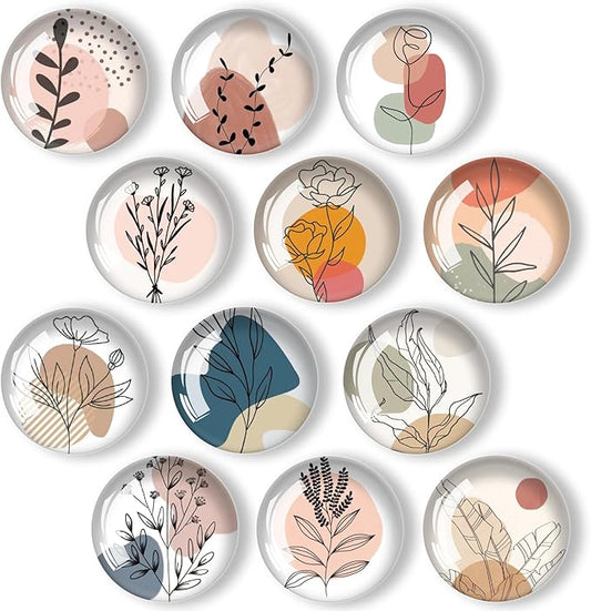 Art Line Flower Refrigerator Magnets 12Pcs Glass Strong Magnetic Refrigerator Magnet Fridge Sticker,Crystal Fridge Magnets Decoration for Crafts,Strong Fridge Magnets for Kitchen, School