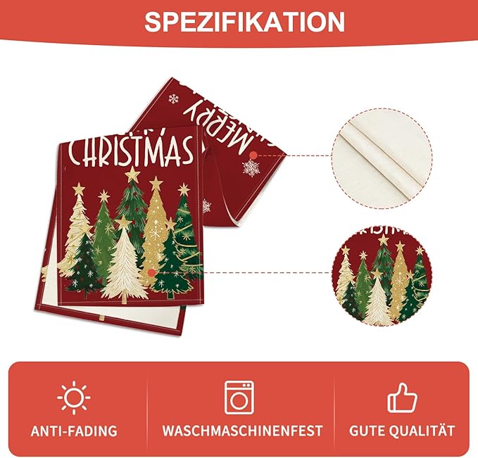 Artoid Mode Xmas Trees Snowflakes Red 210 GSM Merry Christmas Table Runner, Winter Kitchen Dining Table Decoration for Home Party Decor 13x72 Inch
