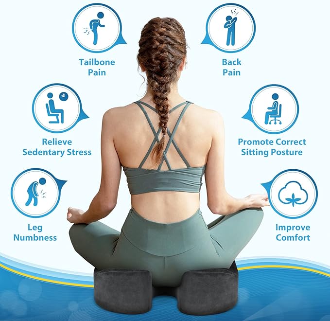 BlissTrends Seat Cushion,Thick Memory Foam Cushions for Office Chair, Car Seat, Airplane, Relieving Pressure Tailbone Sciatica Back Pain for Long Sitting Office Workers, Car Drivers 4.7in Thick Grey