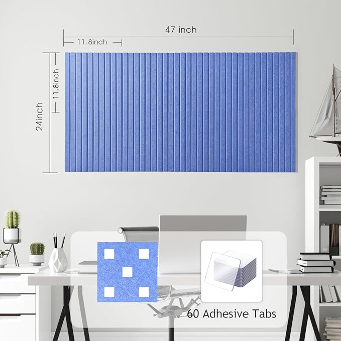 Large Cork Board for Office, 8 Pack Felt Wall Tiles with Slat Wall Paneling and Safe Removable Adhesive Tabs, Felt Bulletin Board Pin Board Cork Boards for Walls (Blue)