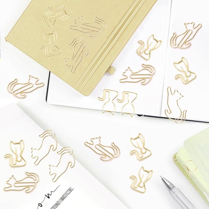 80 Pcs Gold Cat Creative Metal Paper Clips - Fun Office Supplies for Cat Lovers (Gold Catg)