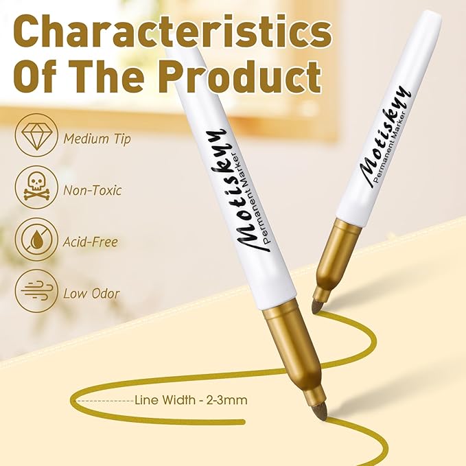 120 Pcs Metallic Permanent Markers Bulk Metallic Marker Pens Set Fine Point Metallic Markers Fine Tip Paint Markers for Gift Card Making, Artist Illustration, Industrial Marking (Gold)