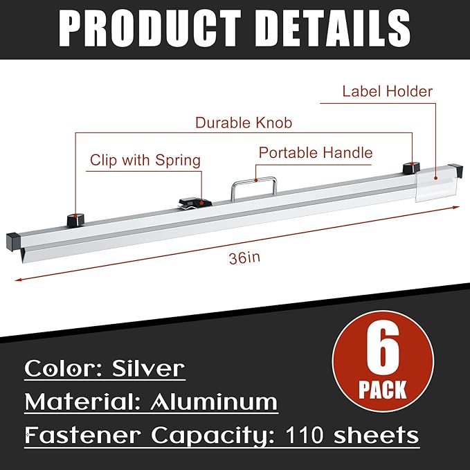 Estune 6 Pcs Blueprint Hanging Clamps Binding Strips Storage for Construction Paper Poster Plans Drawings Arts(36 Inches)