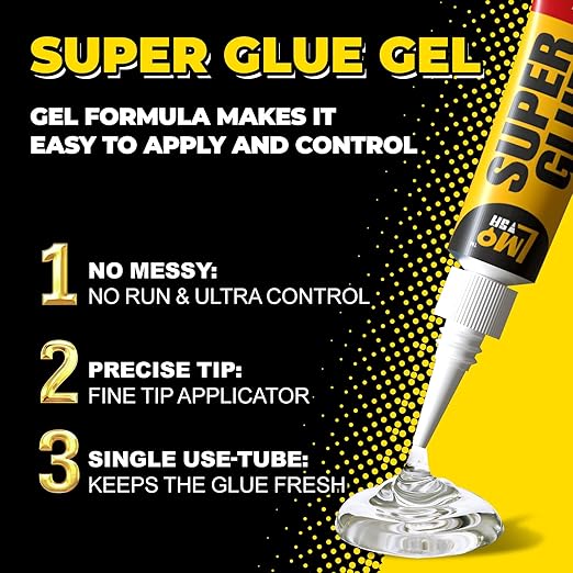 Super Glue Gel Clear, 24×3g All Purpose Strong Bond Single Use Heavy Duty CA Glue, Instant Cyanoacrylate Adhesive Multipack for Plastic Ceramic Glass Jewelry Metal Fletching Wood Porcelain Aquarium