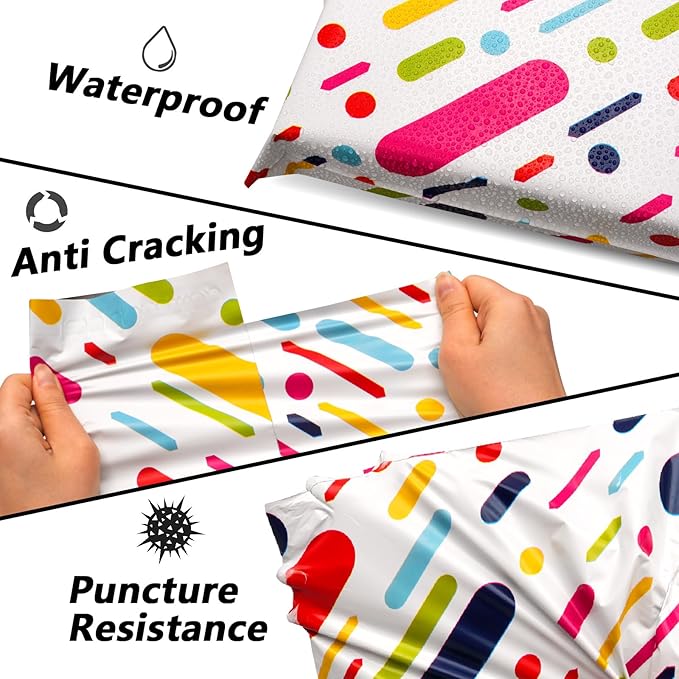 Poly Mailers 10x13 Inch 25 Pcs - Color Stripe Printed Shipping Bags, 2.4mil Thickness, Waterproof and Tear Resistant Mailing Envelopes, Self-Sealing Packaging Bags for Small Business