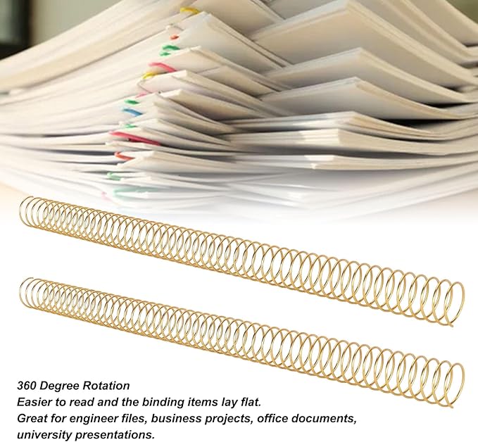 100pcs Total Spiral Binding Coil, 170 Sheets Capacity 4:1 Pitch and 48 Loops 360 Degree Rotation Wire Binding Spines for Size Paper of 8.5 x 11inch, Set Kit for A4 (Gold)