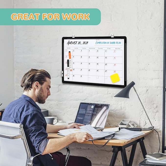 Small Monthly Calendar Dry Erase Whiteboard for Wall, 16in x 12in Magnetic Dry Erase Board, Hanging Double-Sided White Board, Portable Board for Drawing, Kitchen, Planning, Memo, School, Home, Office