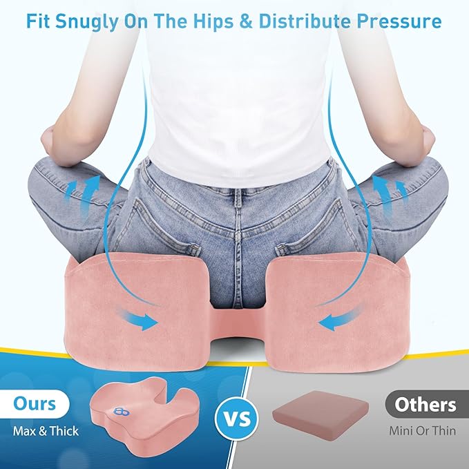 BlissTrends Seat Cushion,Thick Memory Foam Cushions for Office Chair, Car Seat, Airplane, Relieving Pressure Tailbone Sciatica Back Pain for Long Sitting Office Workers, Car Drivers 4.7in Thick Pink