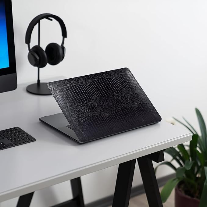 DTangLsm Compatible with MacBook Pro 13 inch Case 2024-2016 M2 M1 A2338 A2289 A2251 A2159 A1989 A1706 A1708, Crocodile Skin Alligator PU Leather Hard Shell Case and Keyboard Cover, Black