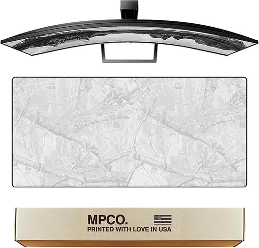 MPCO. Real Tree Large Gaming Desk Pad - 36" x 17" Duraglyde Fabric Edge Snow White – Without Logo Desk Mats - Non-Slip, Washable, Smooth Glide for Precision Gaming & Work