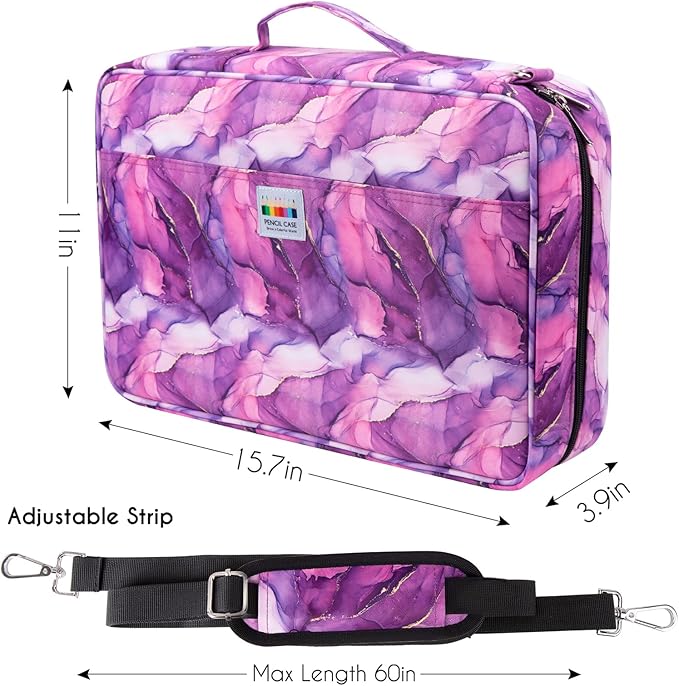 YOUSHARES Big Capacity Colored Pencil Case - 480 Slots large Pen Case Organizer with Multilayer Holder for Prismacolor Colored Pencils & Gel Pen (Marble Purple)