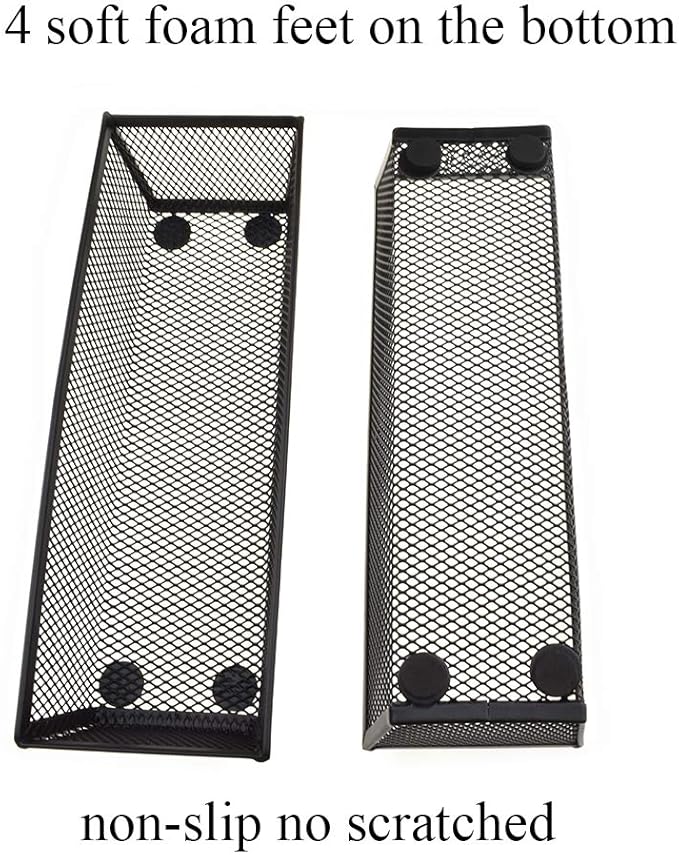 HAHIYO Stackable Mesh Tray Cup 9 x 3 x 2 inches Sturdy Container for Desk Drawer Organizer Collection for Home Office School kitchen Soft Foam Feet No Sharp Edges 2 Pack Black