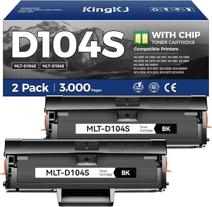MLT-D104S Toner Cartridge Black 2-Pack High-Yield Replacement for Samsung MLT-D104S D104S 104S Compatible with Samsung ML-1660 ML-1665 ML-1675 ML-1860 ML-1865W SCX-3200 SCX-3205 SCX-3217 Laser Printer