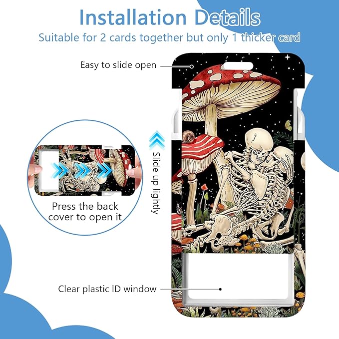 Skull Mushroom Badge Holder Reel Lanyard,ID Card Badge Holder Retractable Name Tag Clips for Doctor Nurse Teacher Office Student