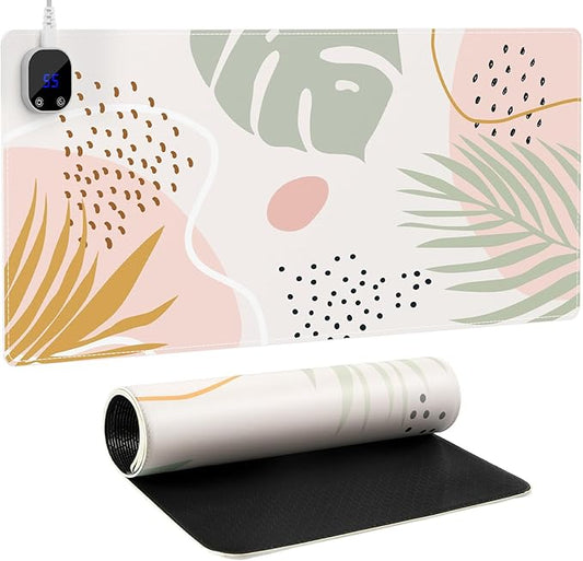 iCasso Heated Mouse Pad, XL Big Desk Pad with 4 Heating Levels & 4 Auto Shut-Off Levels for Computer Keyboard, 31.5" x 13" Large Safe Desk Mat Hand Warmer for Home Office Work (Morandi)