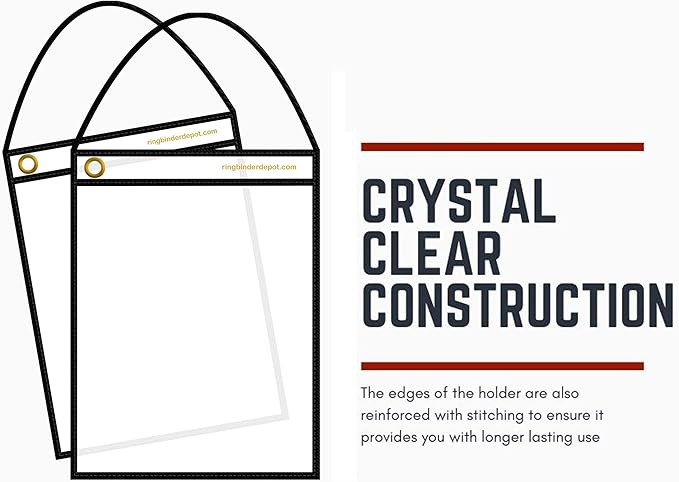 Officewerks Stitched Shop Job Ticket Holders with Strap, Heavy Duty 9" X 12" Clear Both Sides Plastic Sleeves with 1 Hole for Attaching to Machinery, File Cabinets, Racking, Hanging (15 Pack)