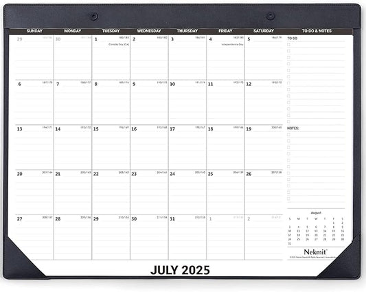 Nekmit Large Desk Calendar 2025-2026 with PU Faux Leather Desktop Mat, Runs From July 2025 - June 2026, Big Desk Pad Calendar 21 x 16 1/2 Inches for Home and Office