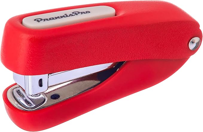 Praxxis Pro Office Supplies - Aria-Plus Half-Strip Mini Stapler - Durable, Compact, and Colorful Stapler for Office and Travel Use, Compatible with Standard 26/6 Staples, Red