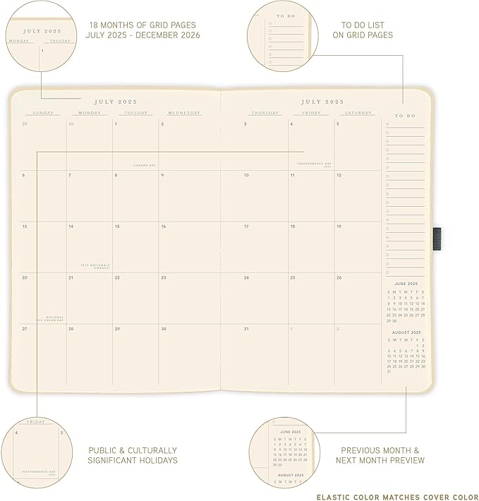 Graphique 2026 Apollo Business Planner | 18 Month Organizer, July 2025 - Dec. 2026 | Weekly & Monthly Spreads | To-Do List & Note Pages | Pen Loop | Vegan Leather | Gold | 6” x 8”