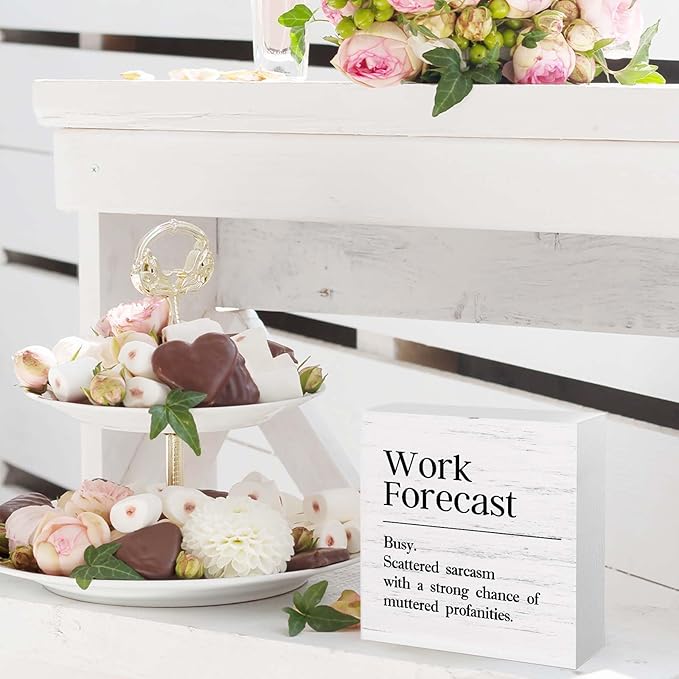 Funny Desk Decor Office Decor Sign for Work Cubicle Accessories Cool Things for Desk Work Office Gifts for Coworker Men Women Forecast Wood Sign - 5 x 5 Inches