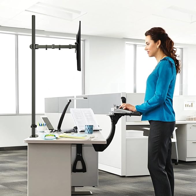 Pholiten Extra Tall Single Monitor Desk Mount Stand with 47 inch Pole for 13 to 27 inch Screens,Fully Adjustable Monitor Arm Mount for Desk, Holds up to 22lbs