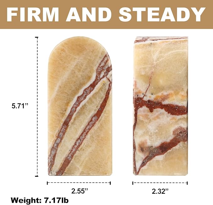 Koville Mexican Natural Marble Bookends for Shelves, Decorative Book Ends, 7lbs Heavy-Duty Marble Book Holders, Bookshelf Apartment Decor for Normal Books/CD/Video Games(Mexico Onyx)