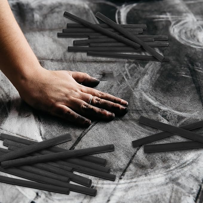 Gueevin 25 Pcs Willow Charcoal Sticks, Willow Charcoal, Artists, Beginners, Students, Perfect for Sketching, Drawing, Shading, and Fine Art (7-9mm)