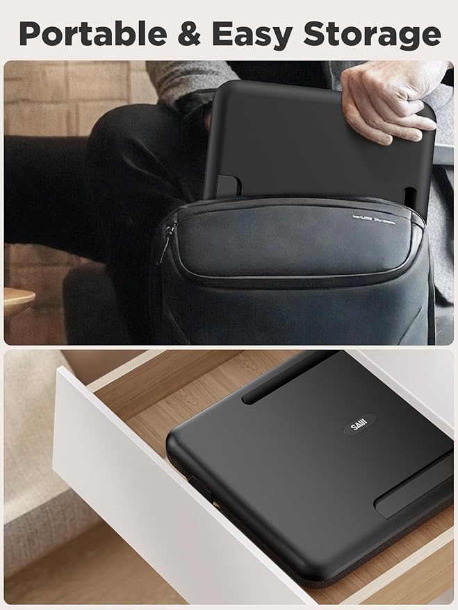 SAIJI Height & Tilt Adjustable Lap Desk, Portable Laptop Stand for Bed, Car, Couch and Recliner, Foldable Lap Desks - Up to 15.6 Inch Laptops