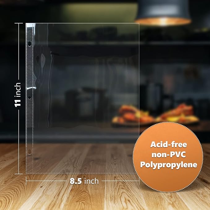 25 Pack of 8.5x11 Heavy Duty Crystal Clear Sheet Protectors for Recipe Binder, Plastic Page Sleeve Protectors for 3 Ring Binder (25 Pack, 8.5 x 11'' - 1 Pocket)