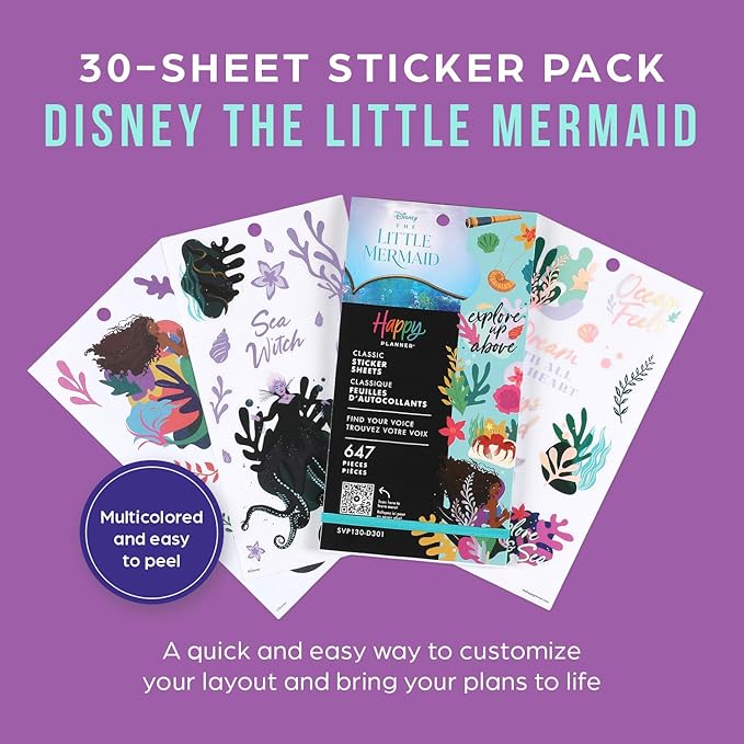 Happy Planner Disney The Little Mermaid, Classic Sticker Sheets, 647 pieces