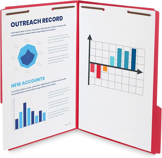 Blue Summit Supplies Red Legal File Folders with Fasteners, Legal Size, 1/3 Cut Reinforced Tabs, Durable 2 Prongs, Designed to Organize Standard Medical or Law Files, 50 Pack