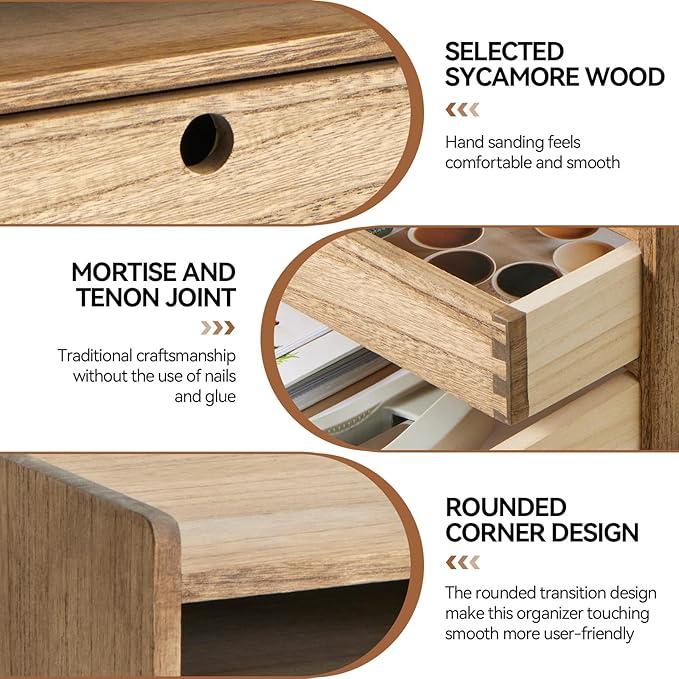 KIRIGEN Desktop Organizer Cabinet With 2 Drawers & Tray - Wood Office Desk Storage Shelf for Office Supplies - Small Cabinet for Countertop Accessories Storage 3 Layer Dark Brown（DT3D2C-DBR）