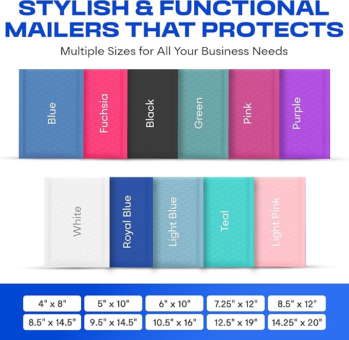 Royal Blue Poly Bubble Mailers 7.25x12 inch #1 | Self Seal Padded Envelopes | Cushioned Bubble Mailer | Usable Size 7.25x11 | WaterProof | Lightweight mailing Shipping Bags | 200 Pack Bulk