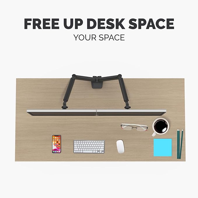 Fellowes Platinum Series Dual Monitor Arm for 40-Inch Monitors, Full Motion, 360° Rotation, VESA Mount with Grommet or Clamp, USB Ports, Ergonomic, Black, 8042501