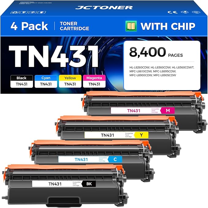 TN431 Toner Cartridge Set 4-Pack Replacement Compatible for Brother TN-431 TN433 TN436 MFC-L8900CDW MFC-L8690CDW HL-L8360CDW HL-L8260CDW MFC-L8610CDW MFC-L8905CDW MFC-L9570CDW HL-L8360CDWT Printer Ink