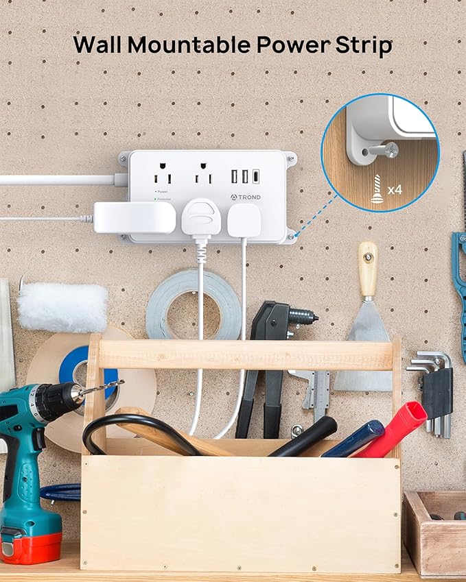 TROND Surge Protector Power Strip 15ft Extension Cord, ETL Listed, 5 Widely Spaced AC Outlets, 2 USB A and 1 USB C, 1300J, Flat Plug Power Strip, Wall Mountable, for Home Office, White