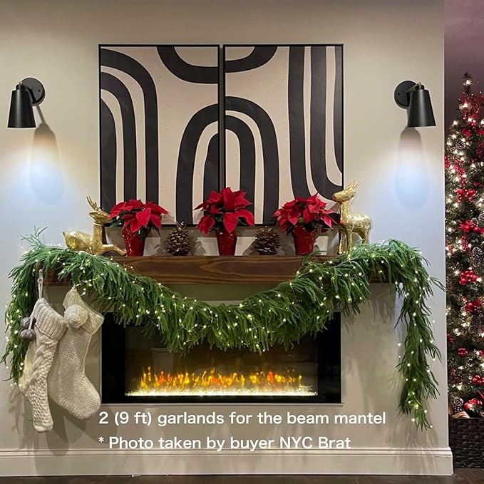 15FT Christmas Garland Norfolk Pine Garland Real Touch Artificial Greenery Garland for Mantle Fireplace Table Indoor Outdoor Holiday Decortions (Dark Green)