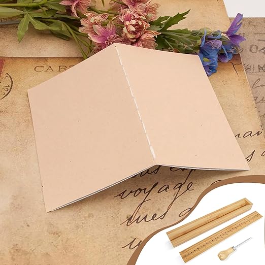 Book Binding Cradle, Wood Bookbinding Punching Cradle with an Awl, Bamboo Signature Punching Cradle with Piercing Guide 10 mm Hole Spacing, Portable Book Binding Tools Kits for Book DIY Crafts