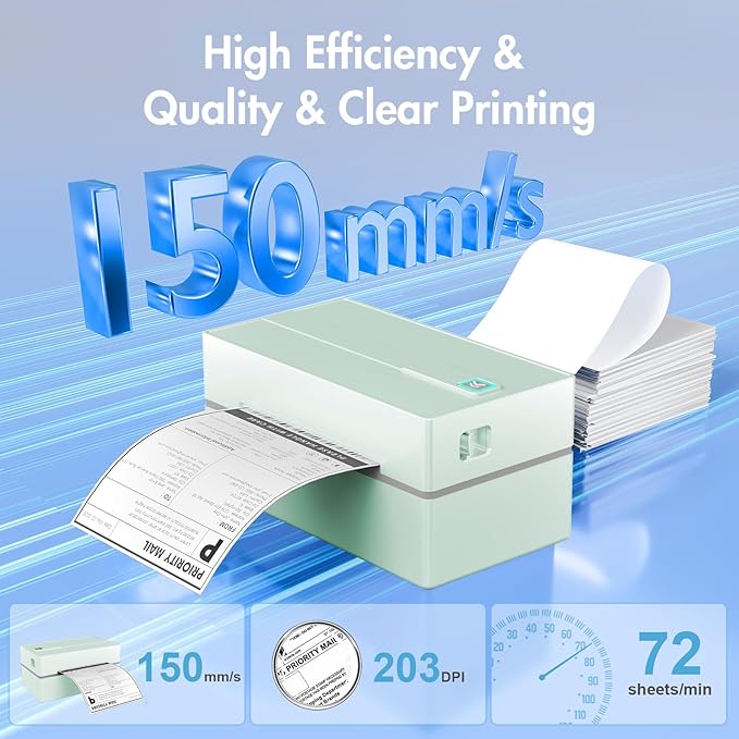 Bluetooth Thermal Shipping Label Printer: 4x6 Wireless Label Maker with Tape for Small Business - Compatible with iPhone, Android, Windows & Mac, Widely Used for USPS UPS Ebay Amazon Shopify, Green