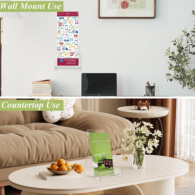 4 Pack Brochure Holder Wall Mount 8.5 x 11 Inch Plastic Flyer Holder Clear Literature Holder Pamphlet Holder Wall Brochure Display Stand for Trifold, Magazine, Document