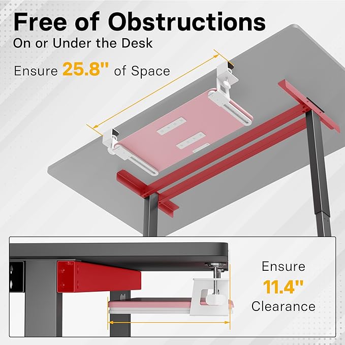 BONTEC KMT01-PJ Under Desk Keyboard Tray, Pull-Out Keyboard & Mouse Platform with C-Clamp, 20 x 11.8 in Space-Saving Ergonomic Slide-Out Drawer, Pink